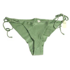 Aerie Bikini Bottom Cheeky String Ties Ribbed Shiny Green XL